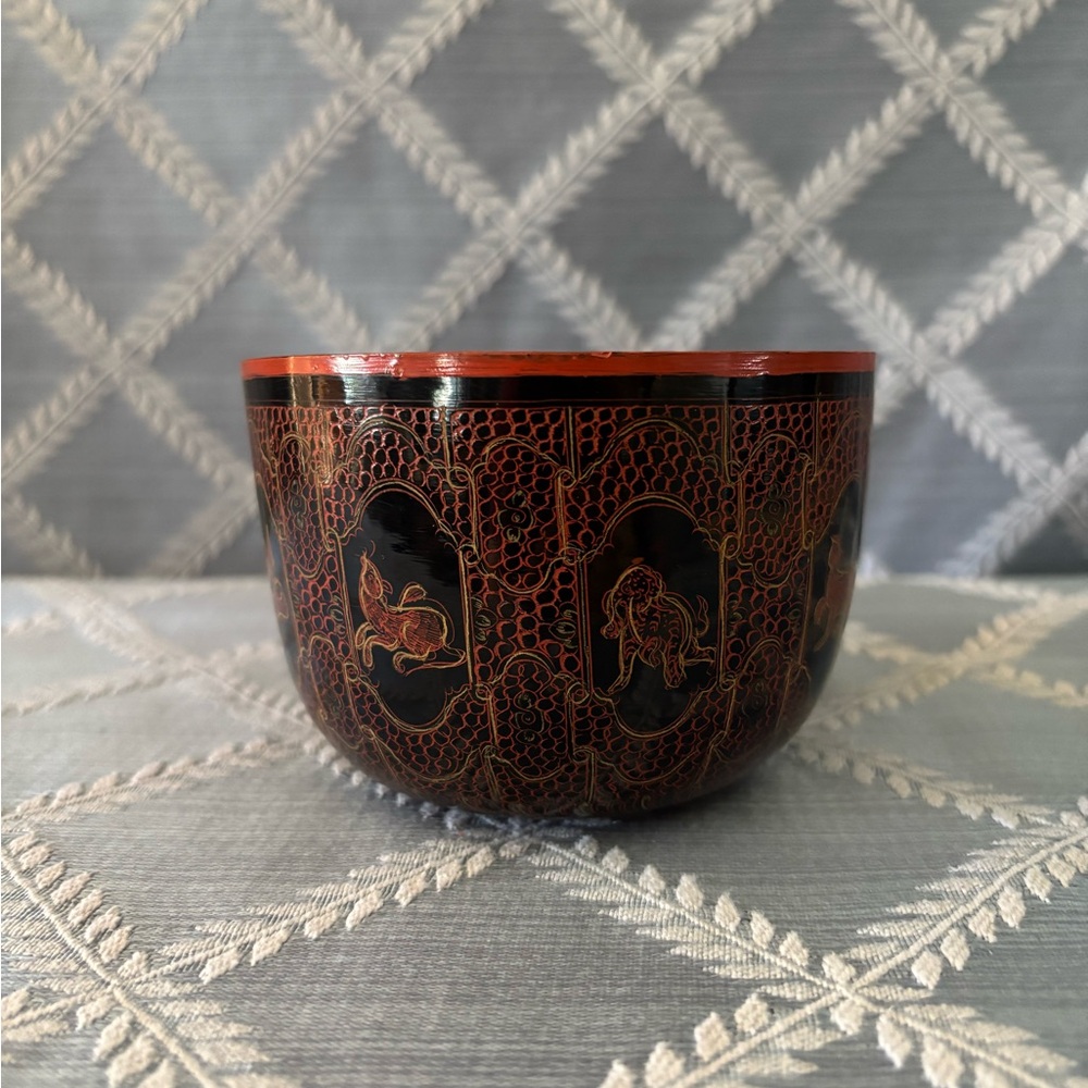 Source Unknown Black and Red Ceramic Bowl
